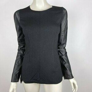 STELLA &‎ JAMIE Genuine Leather Sleeve Crochet Top
